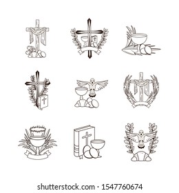 bundle of first communion set icons vector illustration design