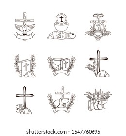 bundle of first communion set icons vector illustration design