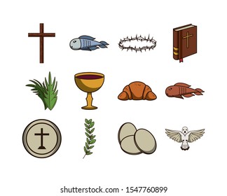 bundle of first communion set icons vector illustration design