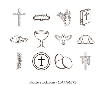 bundle of first communion set icons vector illustration design