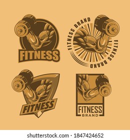 bundle of fitness logo in various shape in vintage color