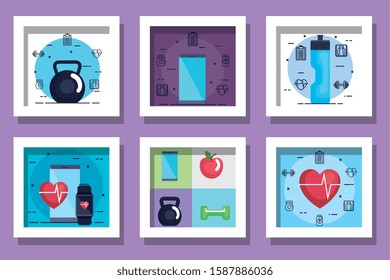 bundle of fitness set icons vector illustration design