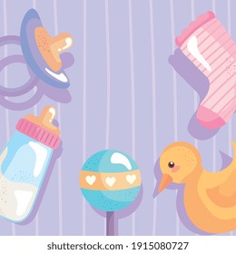 bundle of five baby shower icons around vector illustration design