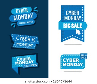 conjunto de cinco banners cibermonday diseño de ilustración vectorial