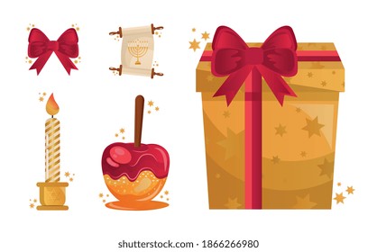 bundle of five hanukkah set icons vector illustration design