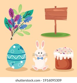 bundle of five happy easter set icons vector illustration design