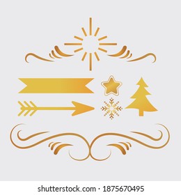 bundle of five happy merry christmas golden icons vector illustration design