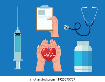 bundle of five medical set icons vector illustration design