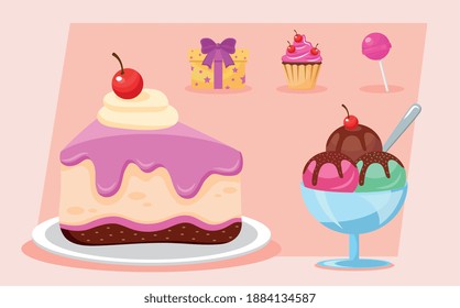 conjunto de iconos de juego de cumpleaños de cinco partes diseño de ilustración vectorial