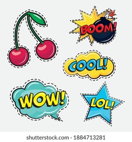 conjunto de cinco emoticones de arte pop conjunto iconos diseño de ilustración vectorial
