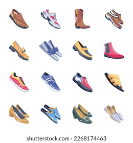 Bundle of Flat Colourful Shoes Icons 

