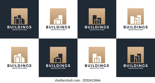 bundle flat minimalist building real estate logo design vector