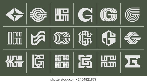 Bundle of flat stripe line letter G logo branding
