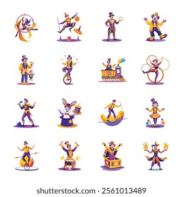 Bundle of Flat Style Circus Characters Illustrations 