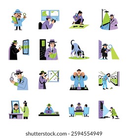 Bundle of Flat Style Detective Characters Illustrations 
