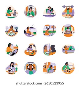 Bundle of Flat Style Girl Lifestyle Illustrations 

