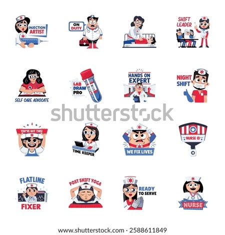 Bundle of Flat Style Medical Nurse Stickers 

