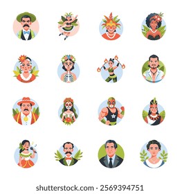 Bundle of Flat Style Mexican Avatar Illustrations 

