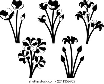 Bundle of Floral leaves and Flower isolated vector isolated Silhouettes.