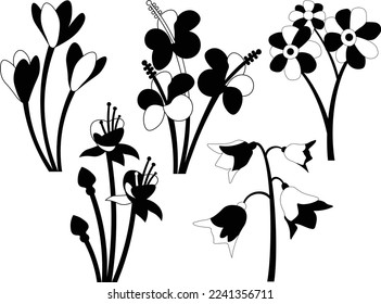 Bundle of Floral leaves and Flower isolated vector isolated Silhouettes.