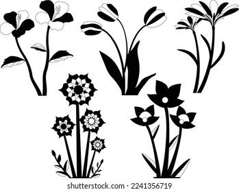 Bundle of Floral leaves and Flower isolated vector isolated Silhouettes.