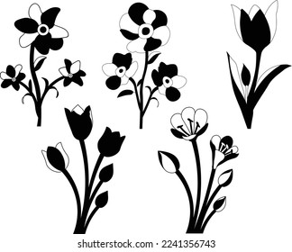 Bundle of Floral leaves and Flower isolated vector isolated Silhouettes.