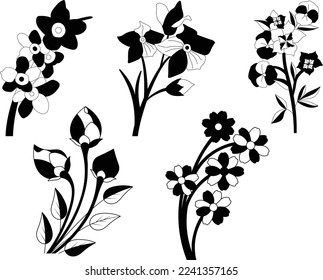 Bundle of Floral leaves and Flower isolated vector isolated Silhouettes.