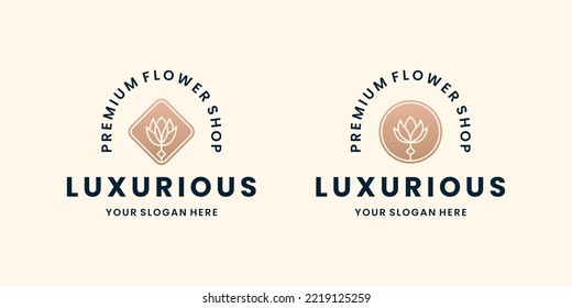 bundle flower logo design florist retro style flower shop