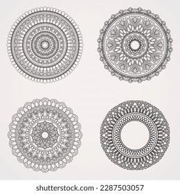 Flor de junco Mandala Set con Ornamentos. adecuado para henna, tatuajes, fotos, libros de colorido. islam, hindú, buda, india, pakistán, china, árabe