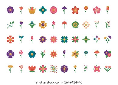 bundle of flowers degradient style icons vector illustration design