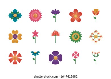 bundle of flowers degradient style icons vector illustration design