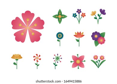 bundle of flowers degradient style icons vector illustration design