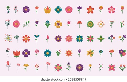 Bundle of flowers degradient style icons Free Vector,Floral elements,Abstract Figures Collection. Graphic Elements. Sparkle Icons. Emoticons. Stars Symbols.Silhouette Flower collection.