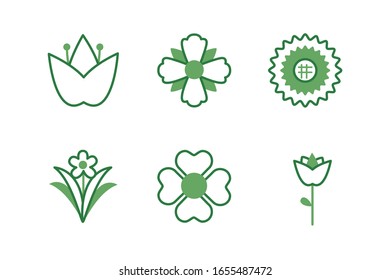 conjunto de flores iconos de estilo medio color ilustración vectorial diseño