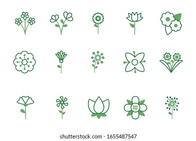 conjunto de flores iconos de estilo medio color ilustración vectorial diseño