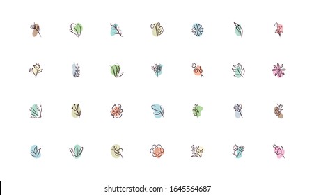 conjunto de flores estilo dibujado a mano diseño vectorial