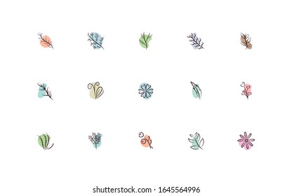 conjunto de flores estilo dibujado a mano diseño vectorial