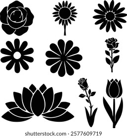 Bundle flowers icon silhouette and illustrator eps