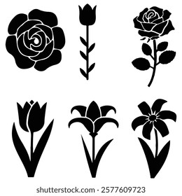 Bundle flowers icon silhouette and illustrator eps