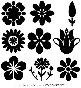 Bundle flowers icon silhouette and illustrator eps