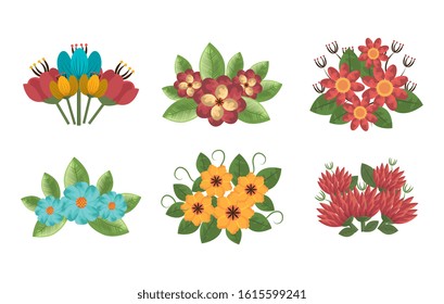 bundle of flowers naturals icons vector illustration design