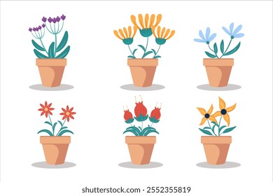 Bundle Flowers and Plant pots. illustration vector