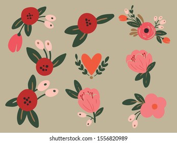Bundle of flowers, There are red and pink flower and heart flower - vector