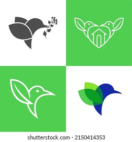 Bundle Flying hummingbirds vector illustration. Colibri corporate logo