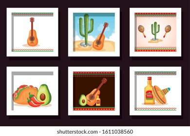 bundle food with icons mexico traditional vector illustration design