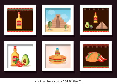 bundle food with icons mexico traditional vector illustration design