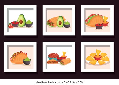 bundle of food mexico traditional vector illustration design