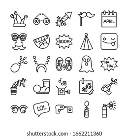 bundle of fools day set icons vector illustration design