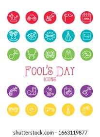 conjunto de iconos de juego de días tontos en el diseño de ilustración vectorial de fondo rojo