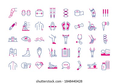 bundle of forty disabilities set icons vector illustration design